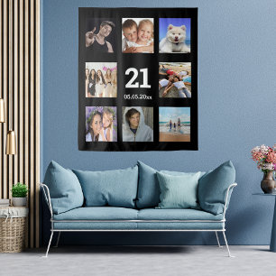 Tapiz Colaje de fotos personalizadas para cumpleaños 21