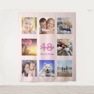 Tapiz Colaje de fotos personalizadas para el 18 cumpleañ
