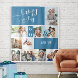 Tapiz Colaje de Fotos Personalizado Azul para Cualquier 