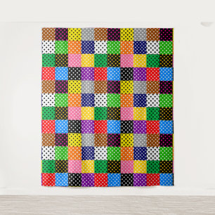 Tapiz Colcha de retazos multicolor con lunares 