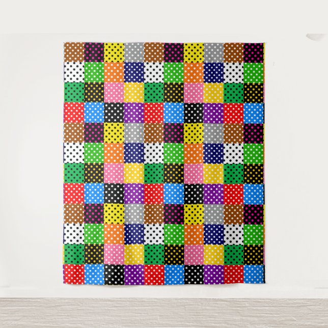 Tapiz Colcha de retazos multicolor con lunares  (Anverso)