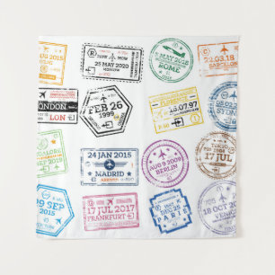 Tapiz Colección de sellos de pasaporte aislados en blanc