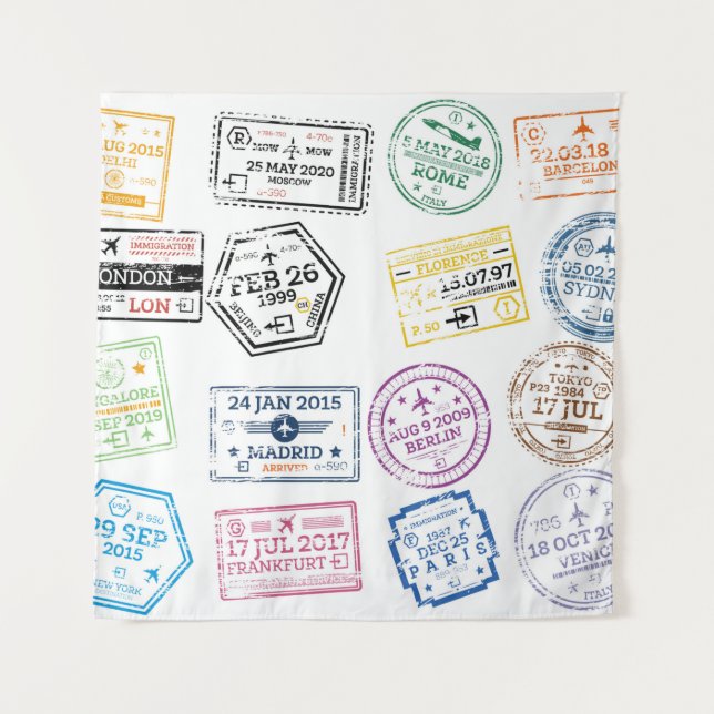 Tapiz Colección de sellos de pasaporte aislados en blanc (Anverso)