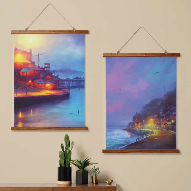 Tapiz colgante de aldea pesquera (Asimétrico)