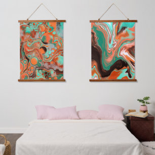 Tapiz colgante de arte de fluidos de mármol verde 