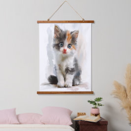 Tapiz colgante de arte en acuarela de gatito adora