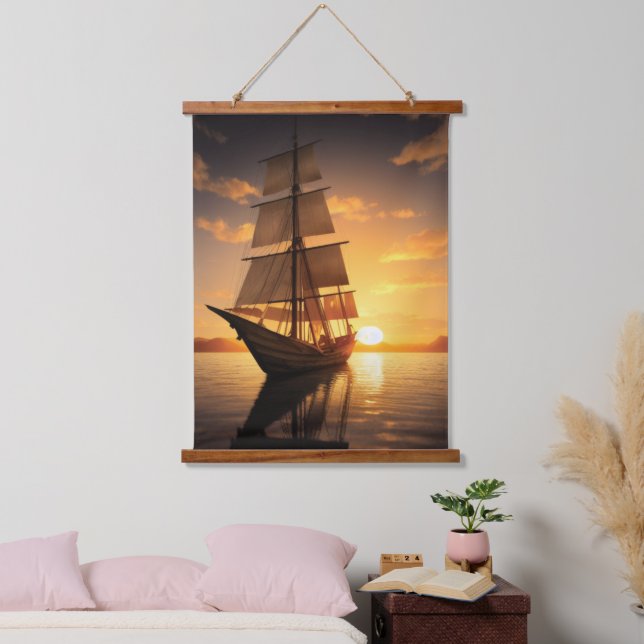 Tapiz colgante de barco de madera antigua (Dormitorio)