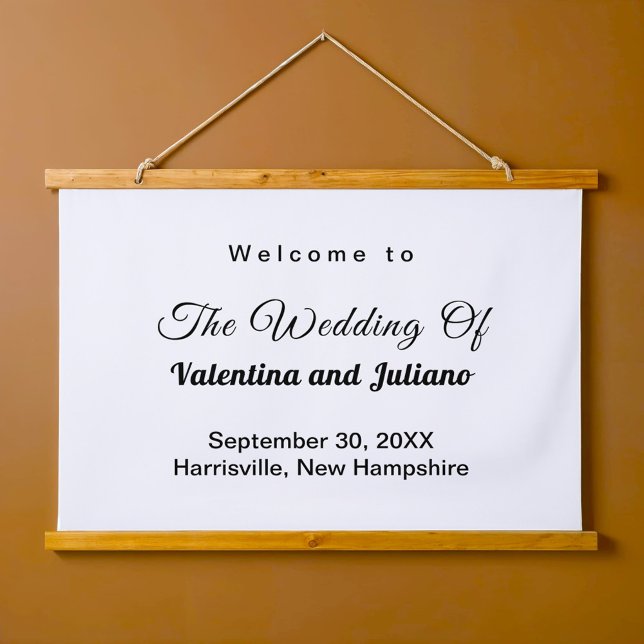 Tapiz colgante de boda de rectángulo blanco y negr (Typography style black and white rectangle wedding hanging tapestry)