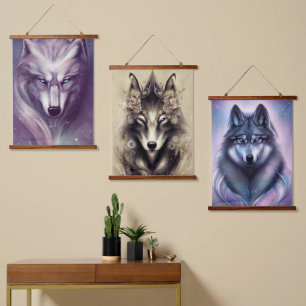 Tapiz colgante de lobo espiritual