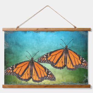 Tapiz colgante de madera con mariposas monarcas