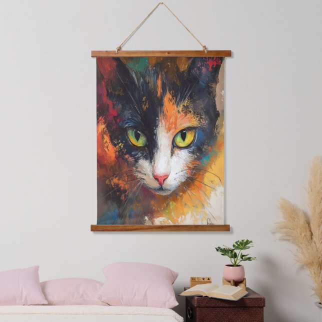 Tapiz colgante de pintura de aceite de cara de gat (Dormitorio)