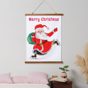 Tapiz colgante de Santa Claus de Navidad con regal