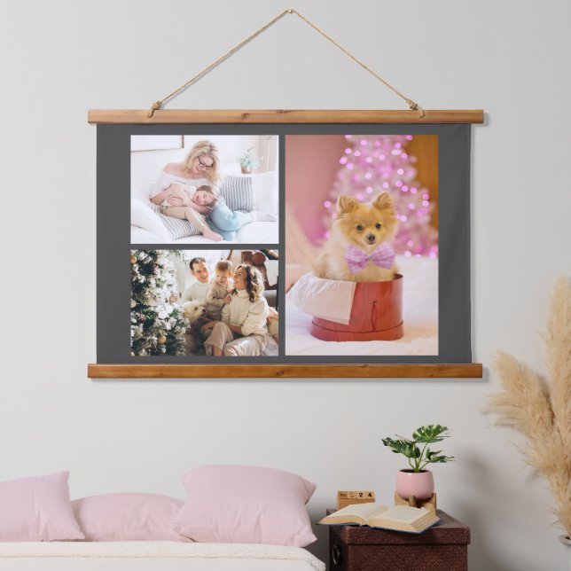 Tapiz colgante de tus 3 fotos familiares (Dormitorio)