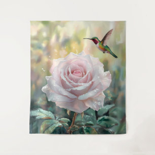 Tapiz Colibrí acuarela y rosa rosa