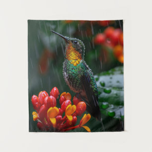 Tapiz Colibrí encaramado en flor brillante