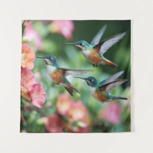 Tapiz Colibríes Flores de Fucsia Trío Iridescente