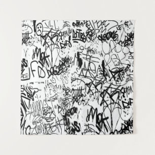Tapiz Collage abstracto de graffiti negro y blanco