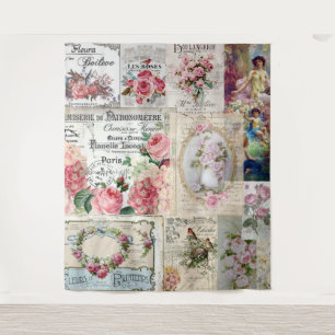 Tapiz collage chic de Shabby, victoriano del país, desac