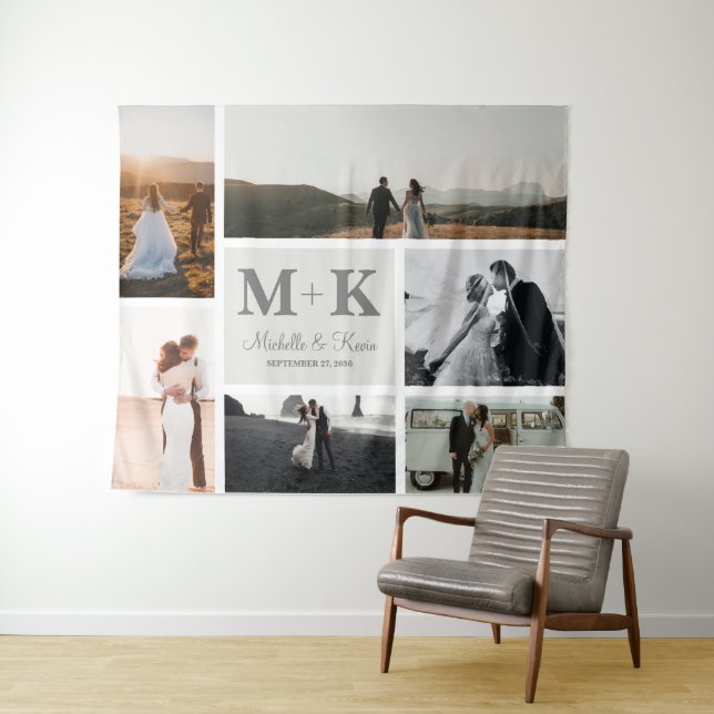 Tapiz Collage de 6 fotos de boda recién casados (In situ (horizontal))