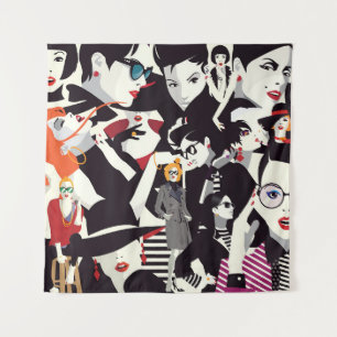 Tapiz Collage de chicas de moda: arte pop