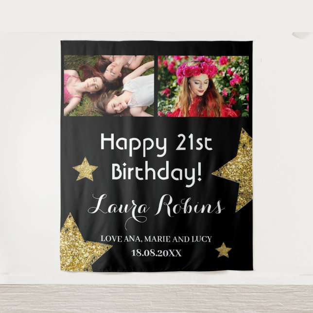 Tapiz Collage de fotos 21ª Fiesta de cumpleaños contexto (Anverso)