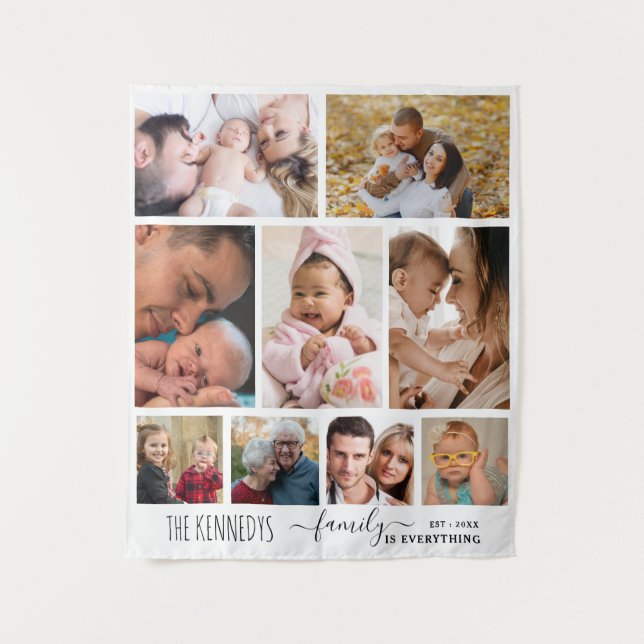 Tapiz Collage de fotos de comillas de nombre de familia  (Anverso)