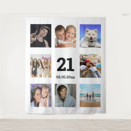 Tapiz Collage de fotos de cumpleaños 21 hombre blanco