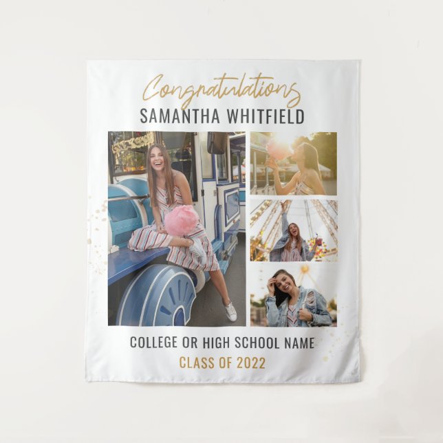 Tapiz Collage de fotos de graduación 2025 Fondo para fie (Anverso)