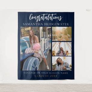 Tapiz Collage de fotos de graduación Fondo azul marino 2