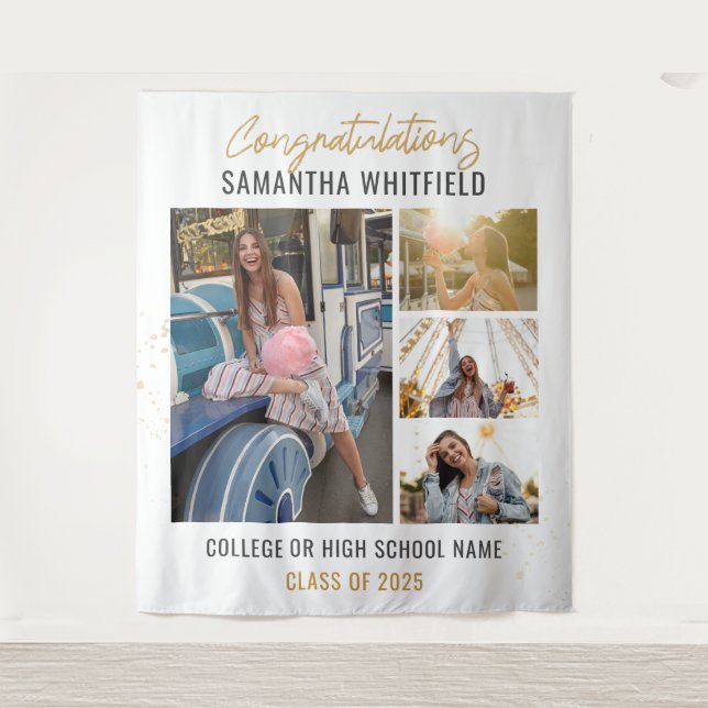 Tapiz Collage de fotos de graduación Fondo moderno de gr (Anverso)