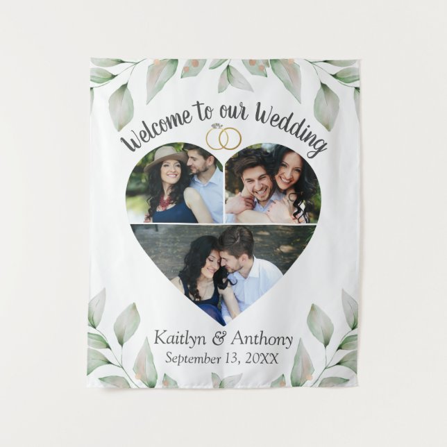 Tapiz Collage de Fotos en Forma de Corazón Bienvenida de (Anverso)