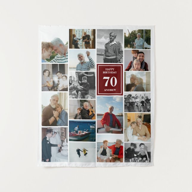 Tapiz Collage de fotos marrón feliz nombre de cumpleaños (Anverso)