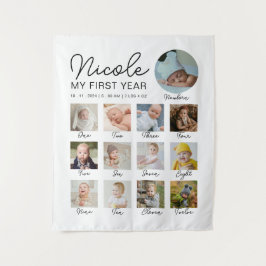 Tapiz Collage de fotos moderno de 12 meses de primer año