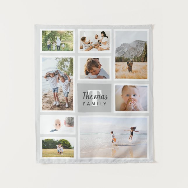 Tapiz Collage de fotos moderno de la familia monocromáti (Anverso)