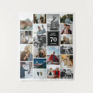 Tapiz Collage de fotos Negro Feliz cumpleaños nombre y e