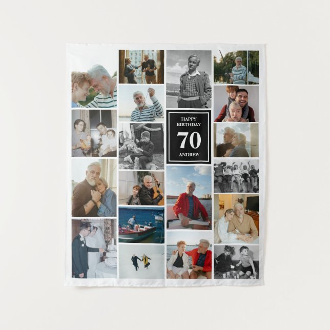 Tapiz Collage de fotos Negro Feliz cumpleaños nombre y e (Anverso)