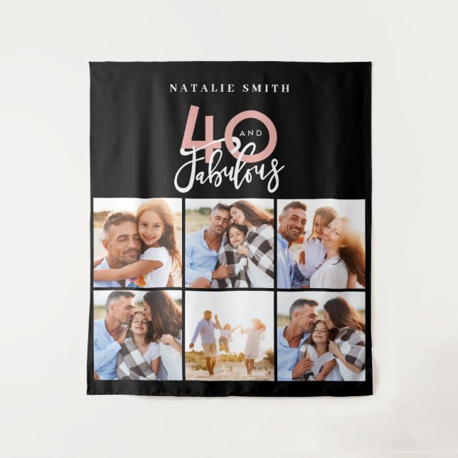 Tapiz Collage de fotos negro y rosa 40 y fabuloso (Anverso)