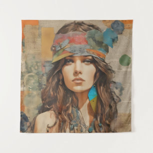 Tapiz Collage de mujeres hippie de los años 1970