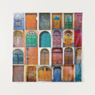 Tapiz Collage de puertas delanteras medievales en Praga,