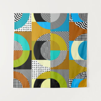 Tapiz Collage geométrico: círculos, patrón vintage.