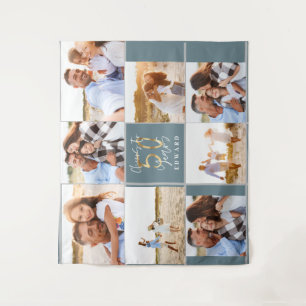 Tapiz Collage moderno de fotos en blanco y negro y dorad