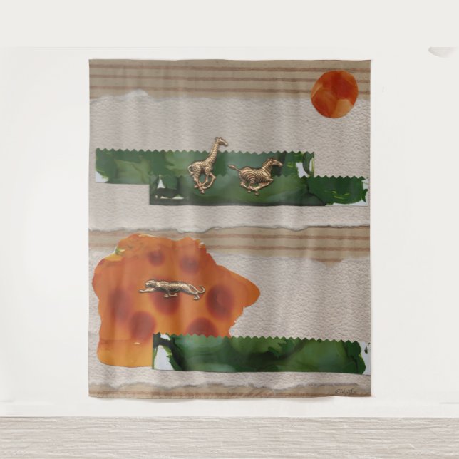 Tapiz Collage rojo de animales africanos (Anverso)