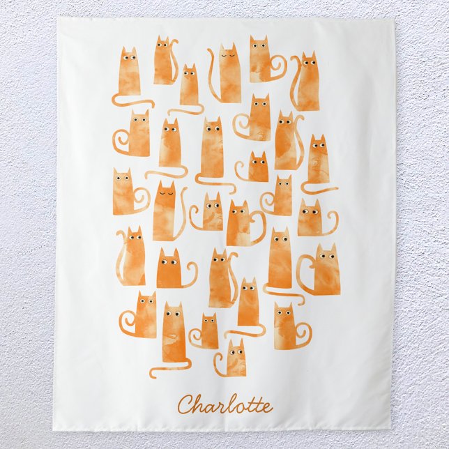 Tapiz Color de agua del gato naranja personalizado (Subido por el creador)
