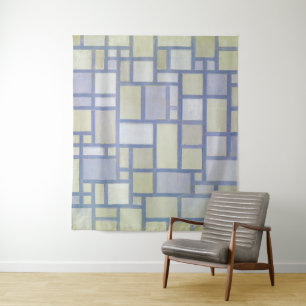 Tapiz Colores Brillantes Líneas Grises Piet Mondrian