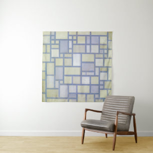 Tapiz Colores brillantes Líneas grises   Piet Mondrian  