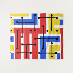 Tapiz Colores primarios del Maze de arte geométrico retr