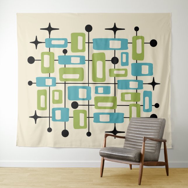 Tapiz Colorful Retro Mid Century Modern Atomic Abstract (In situ (horizontal))