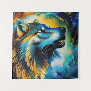 Tapiz Colorful Wolf Howl