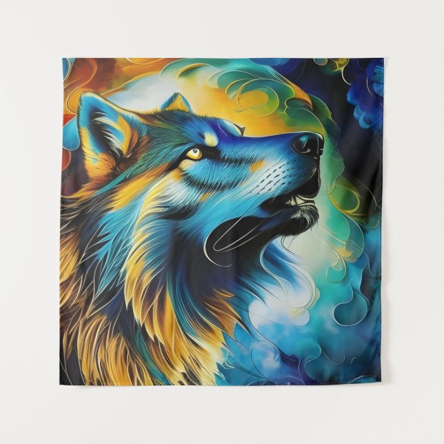 Tapiz Colorful Wolf Howl (Anverso)
