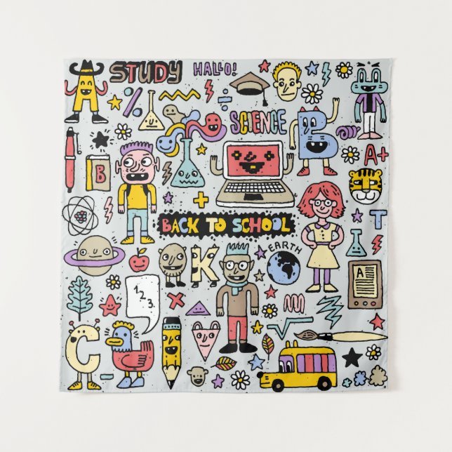 Tapiz Colorido conjunto de cosechas de Doodle School (Anverso)